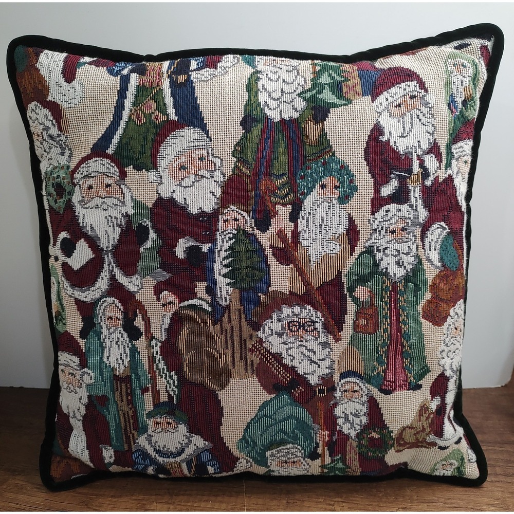 VTG Newport Tapestry Square Christmas Pillow Santa Classic 16" Decor Retro D1